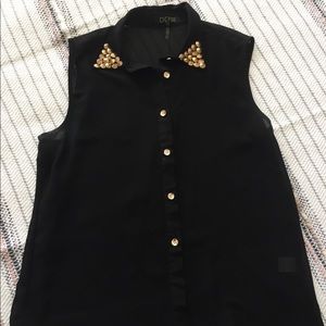 Depri: Black Blouse with Gold Detailing